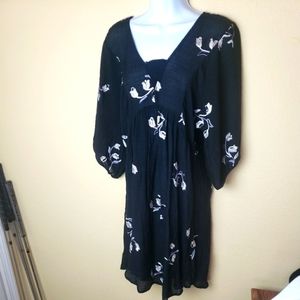 Black floral‎ hope springs Beach Swim Suit Cover-Up Size M boho sheer dress